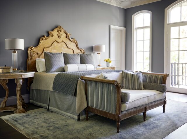 The kind of room you don’t want to leave. A gilded headboard at your back, a daybed waiting at the foot for coffee and five more minutes. Dreaming of a bedroom like this? Let’s chat about your project.